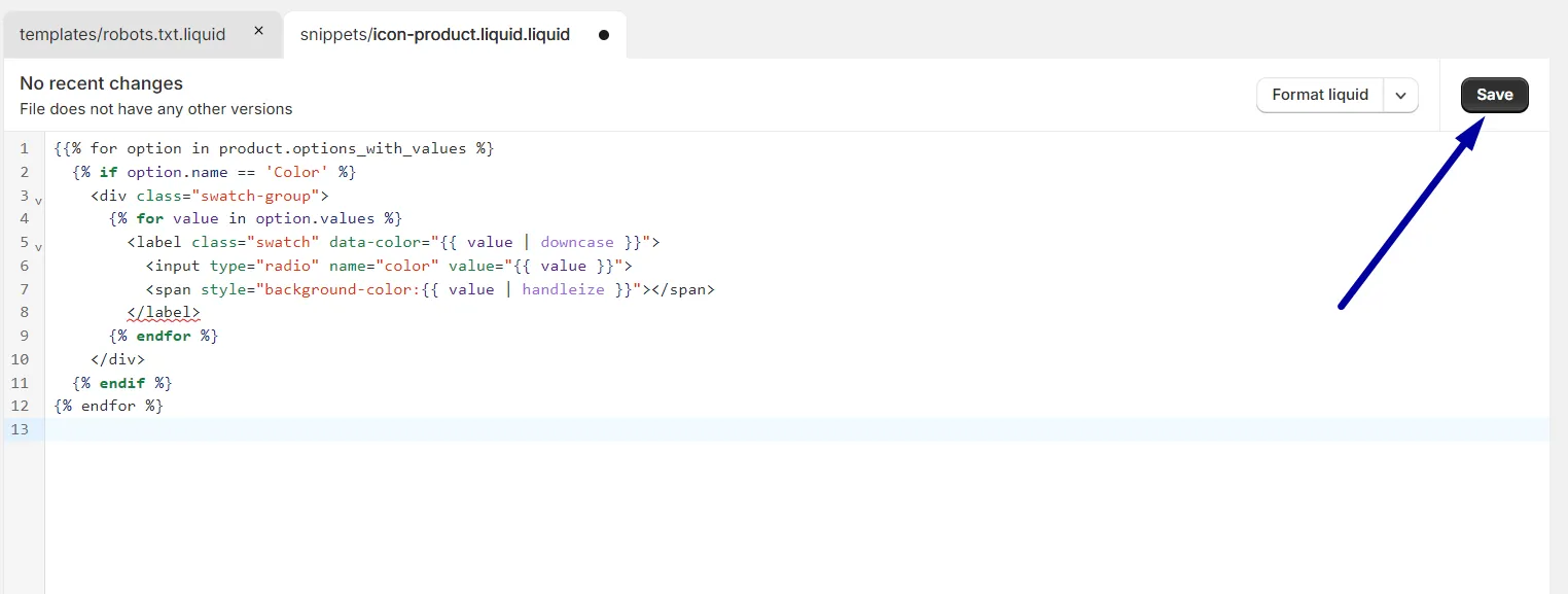 Add coding paragraph into the icon-product.liquid section and hit “Save.”